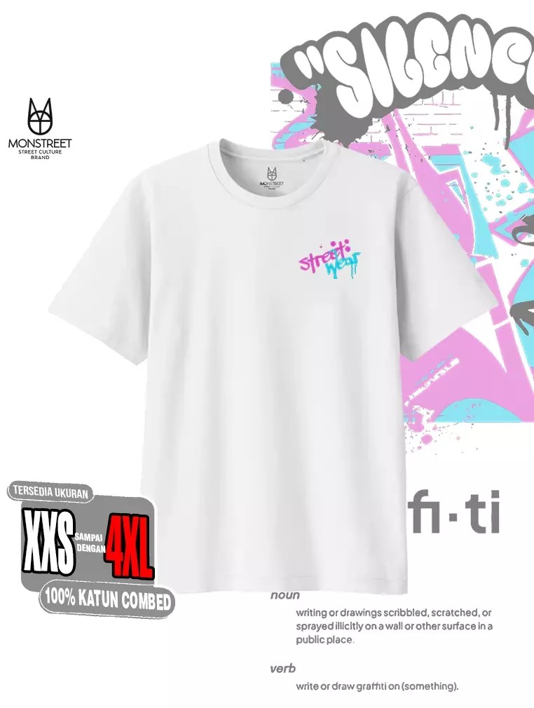 Monstreet Kaos Katun Combed 24S Grafis Reguler Fit Putih Tshirt UTR133 Cotton Combed 24S Graphic Tshirt Regular Fit White Tshirt