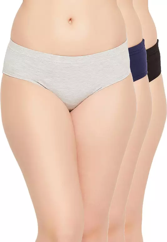 Clovia Pack of 3 Mid Waist Hipster Panties with Inner Elastic - Cotton