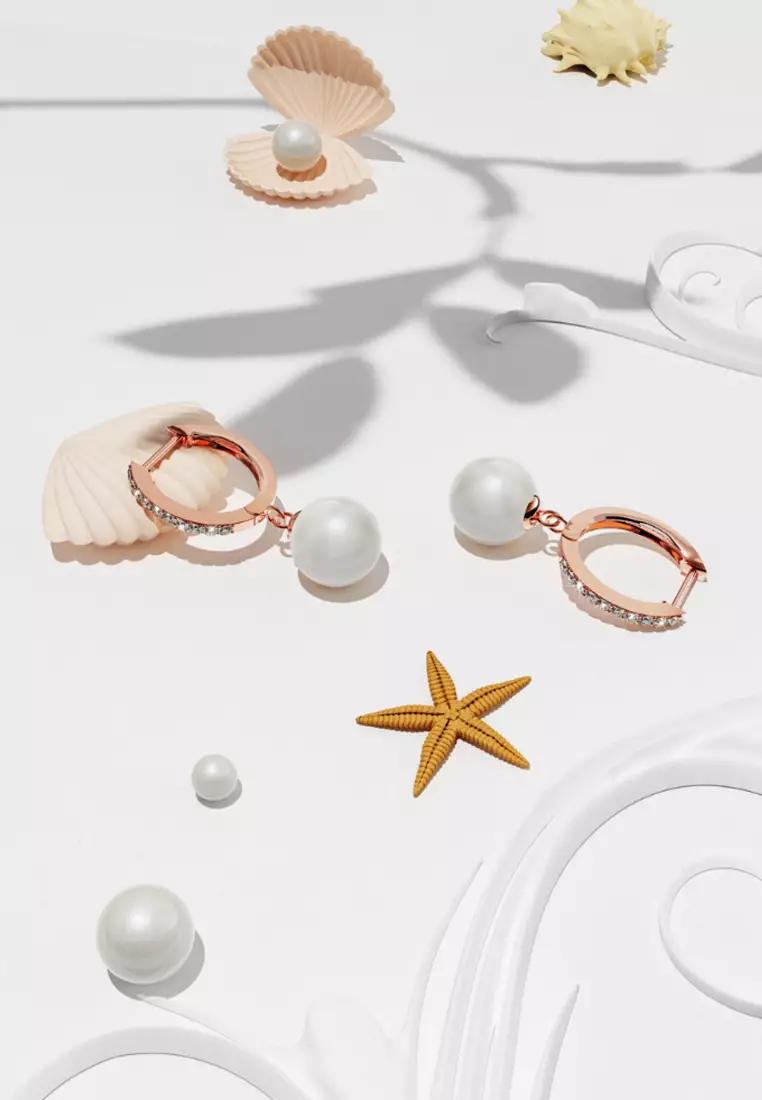 Flawless Pearl Drop Hoop Earrings Embellished With SWAROVSKI® Crystal Pearls