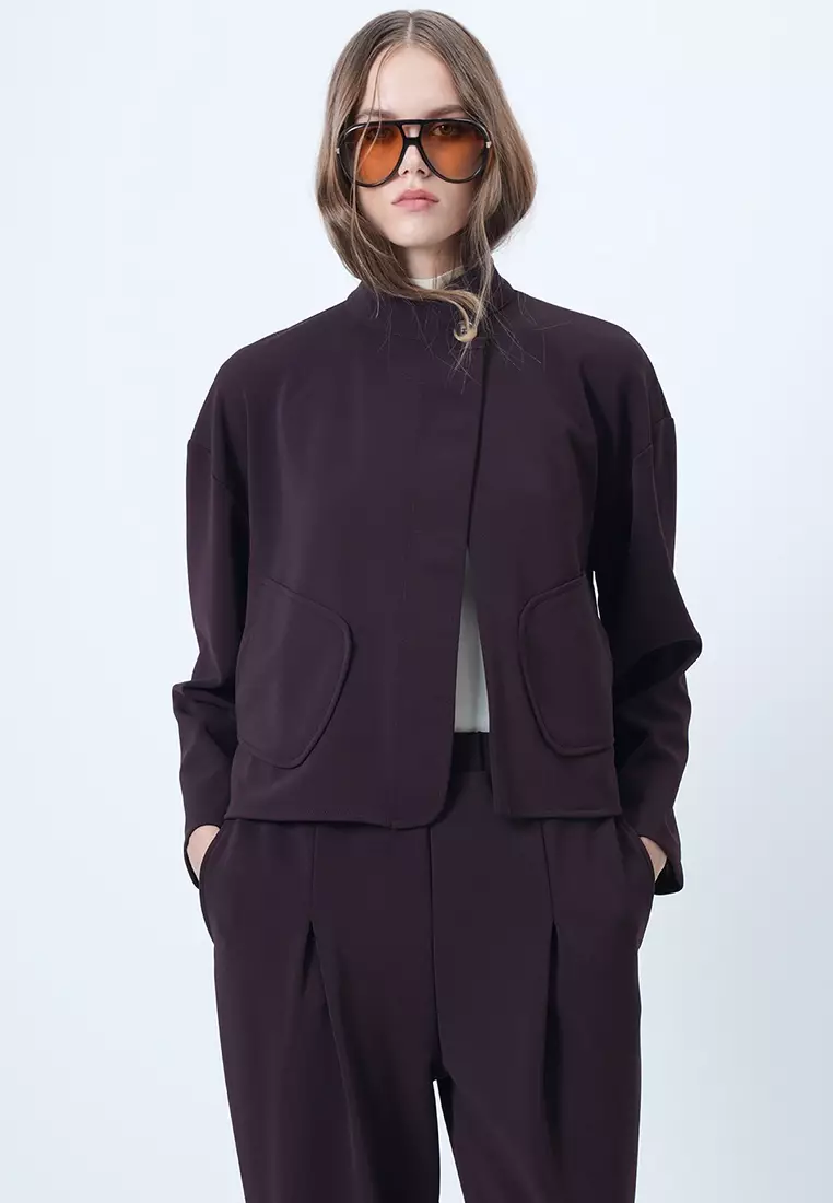 Buttoned Collar Poncho Jacket