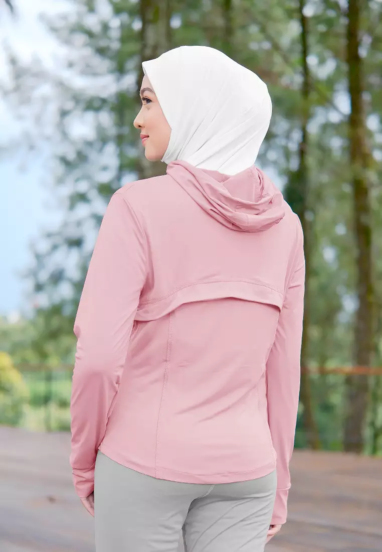 Zelena - Clemen Hoodie Fit | Jaket Olahraga Wanita Slim Fit Anti UV Gym Yoga Pilates - Plume Pink