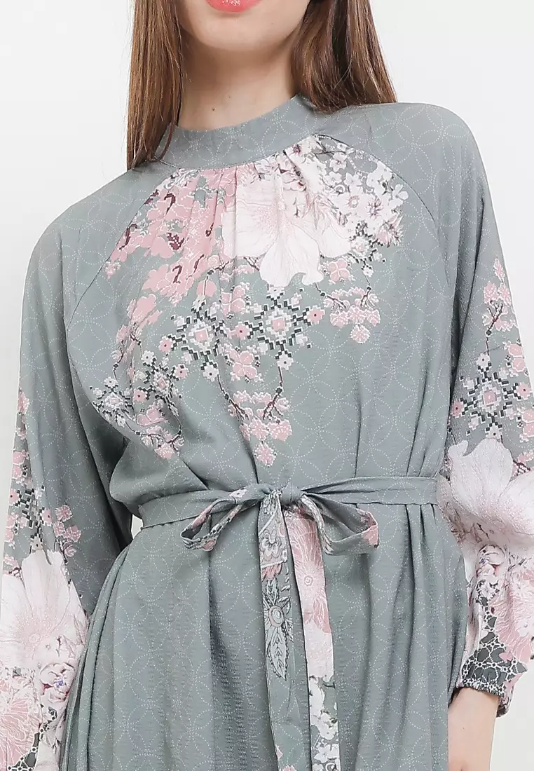 L/S Flo Print Highneck Dress W/ Belt