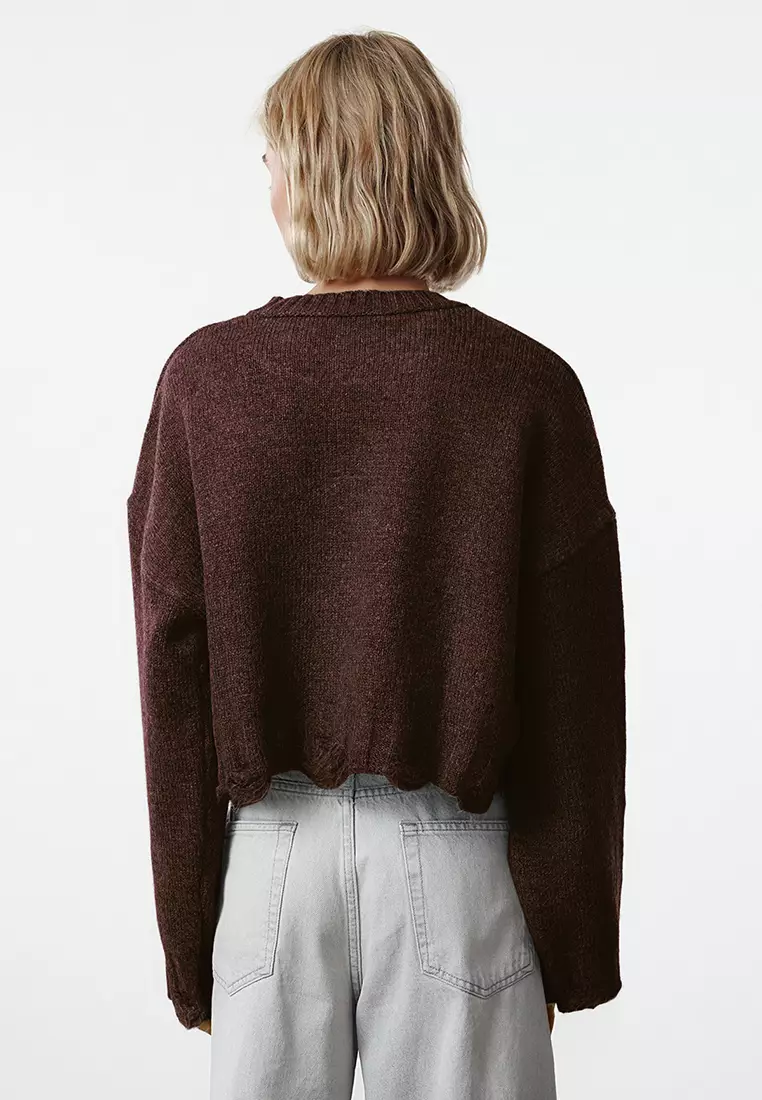Crop Super Wide fit Soft Textured Knit Sweater