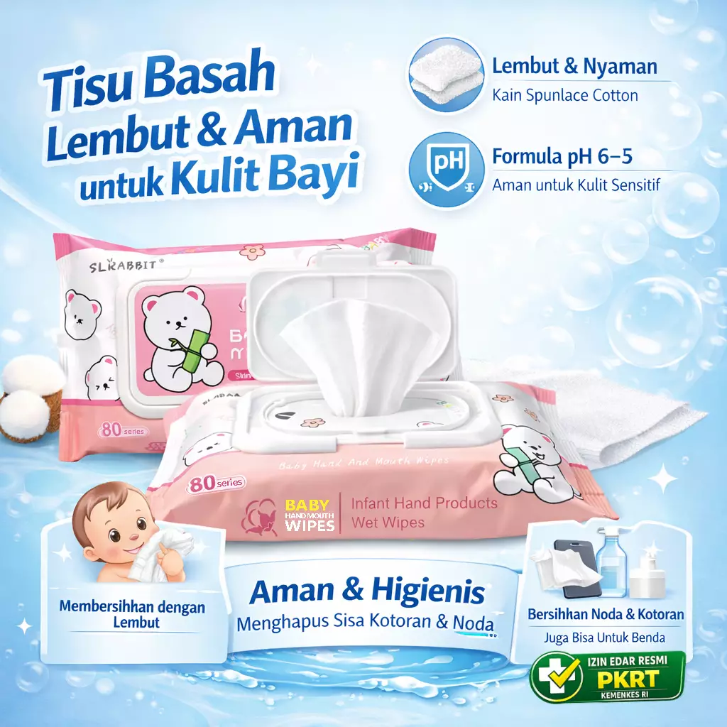 Tisu Basah Non Woven Skin Friendly Wet Wipes Baby Tissue Isi 80 Lembar SL3 Rabbit Venrc Wakakids