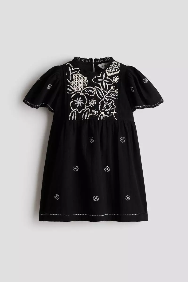 Embroidery-detail cotton dress