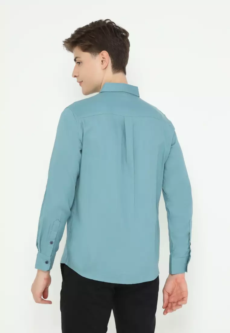 POLICE Kemeja Polos Cotton Regular Fit Lengan Panjang Pria
