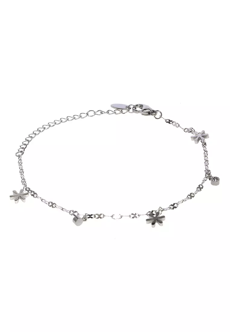 Gelang Rantai Aksesoris Wanita Motif Bunga Design Casual Premium Quality - Silver