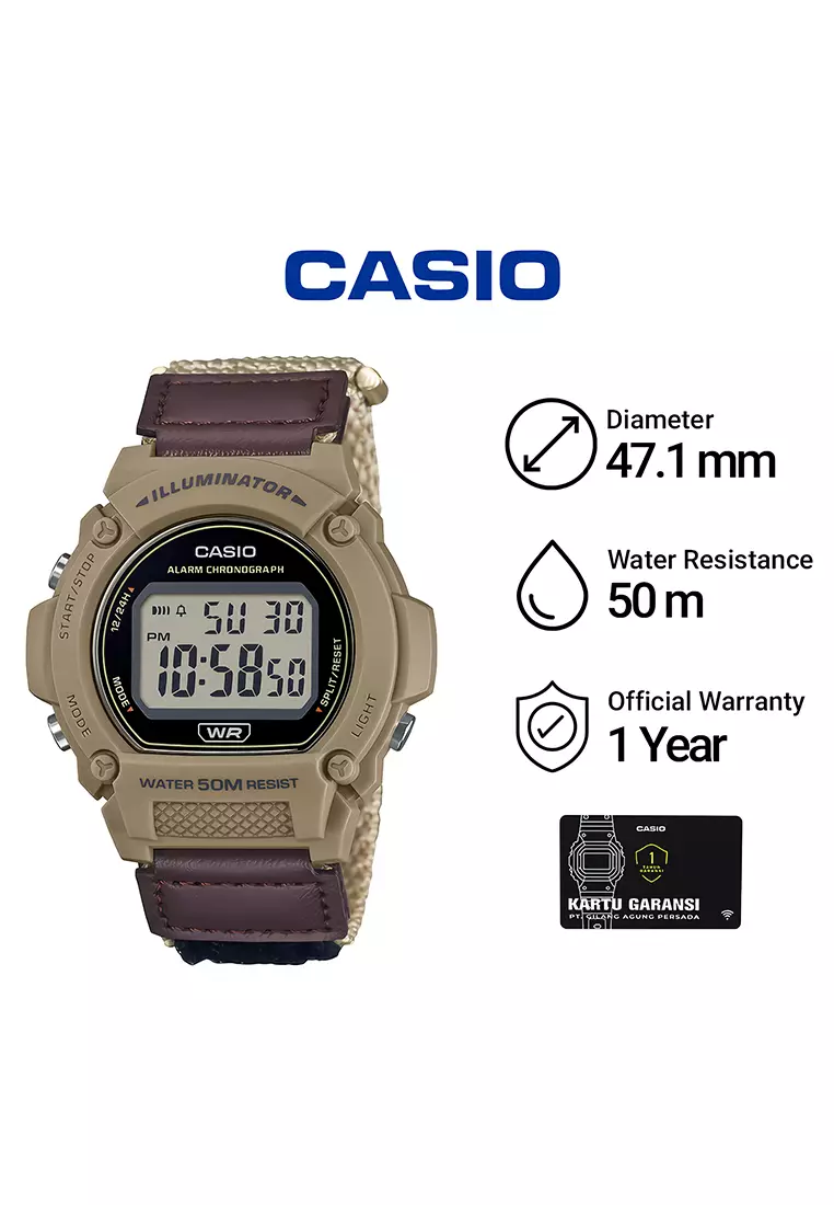 Jam Tangan Digital Pria Casio W-219HB-5AV Brown Canvas Strap