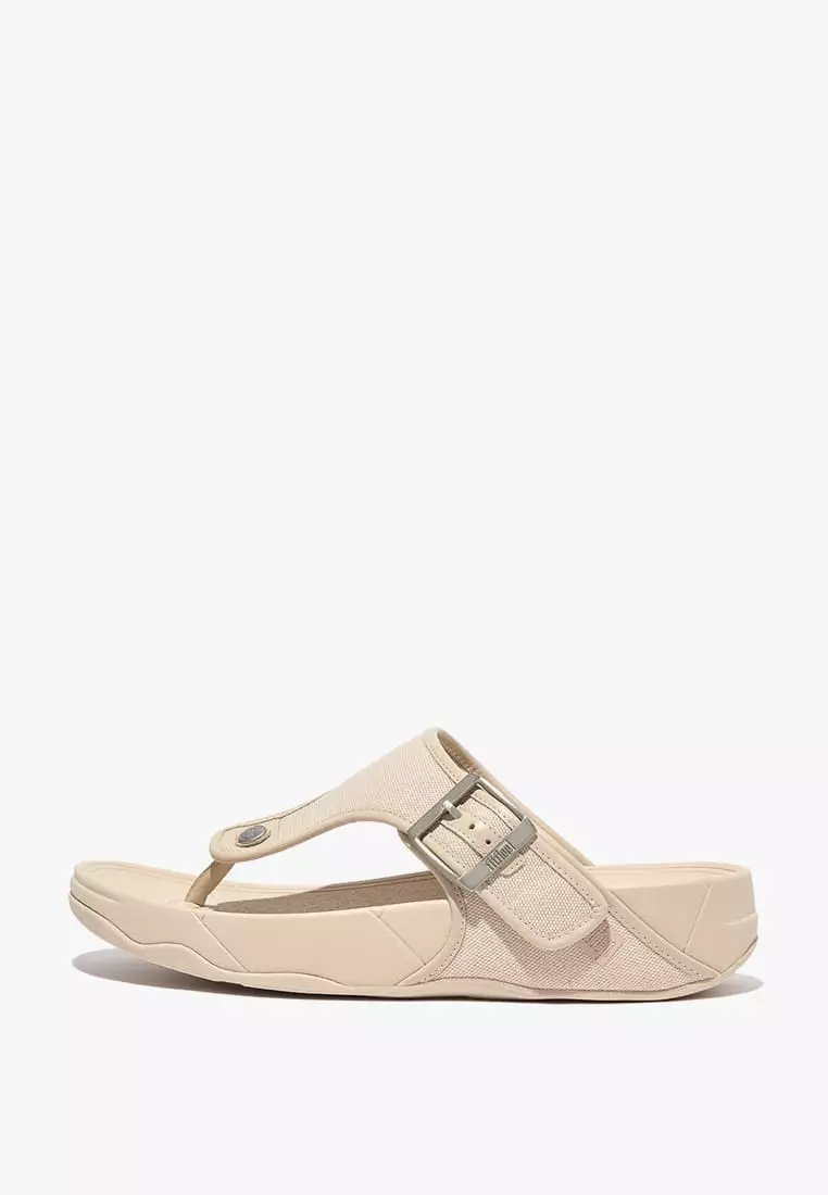 Discount on Fitflop  shoes - SKU: Trakk Ii Mens Buckle Canvas Toe-Post Sandals - Stone Beige