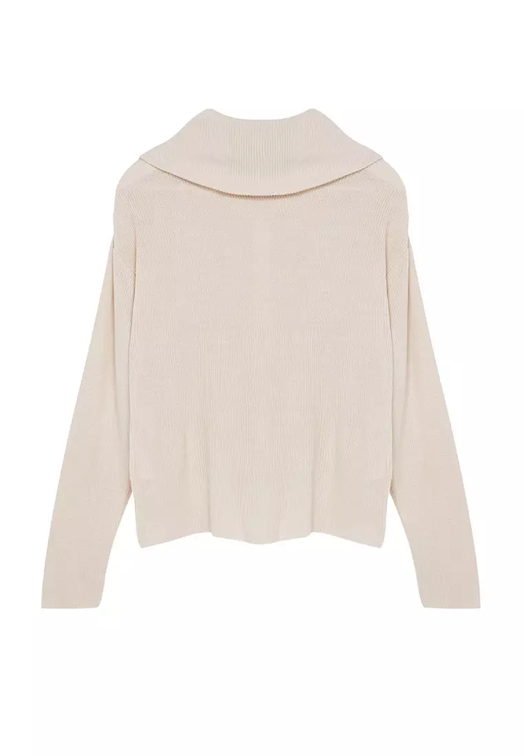 Stone Wide Pattern Zipper Detailed Knitwear Cardigan Twoaw23Hi00189