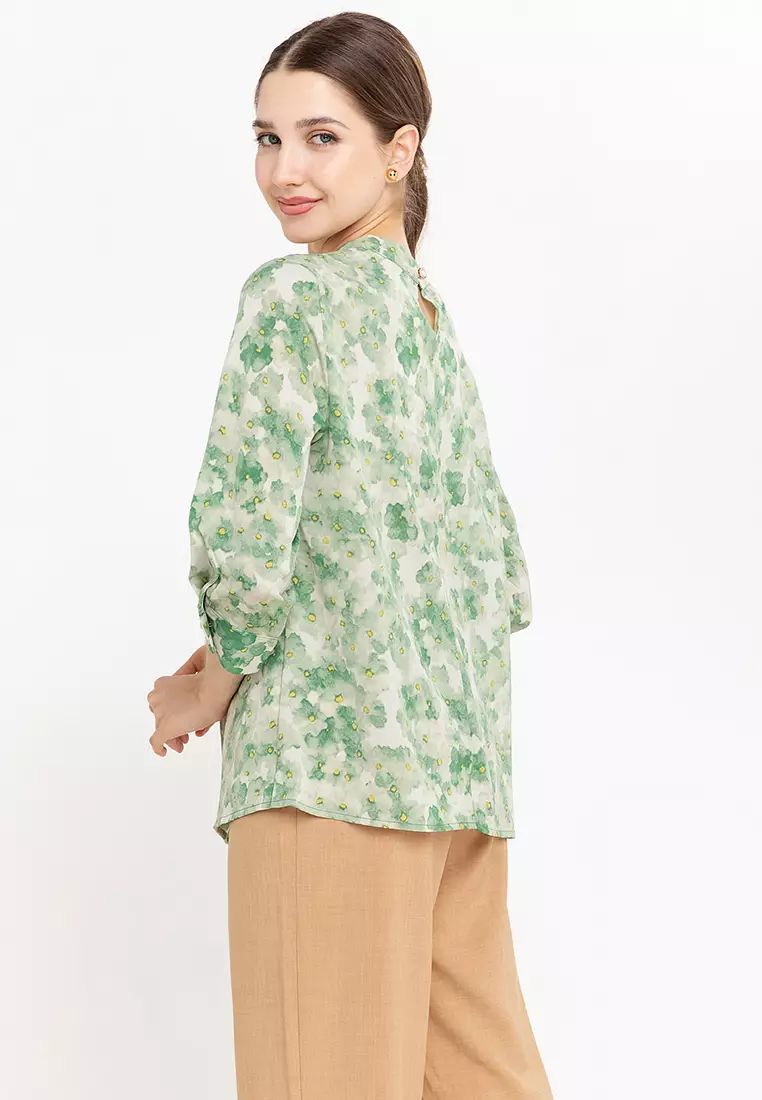 Capolla Draped Neckline Printed Blouse