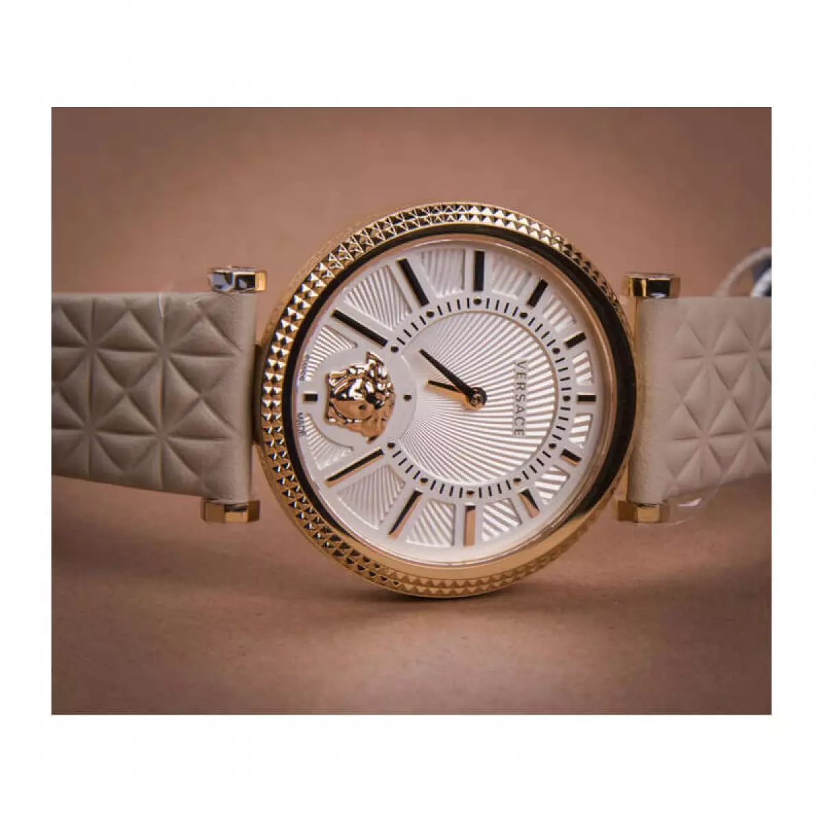 Jual Versace Watches Versace Watch V‑Helix Rose Gold Cream Leather