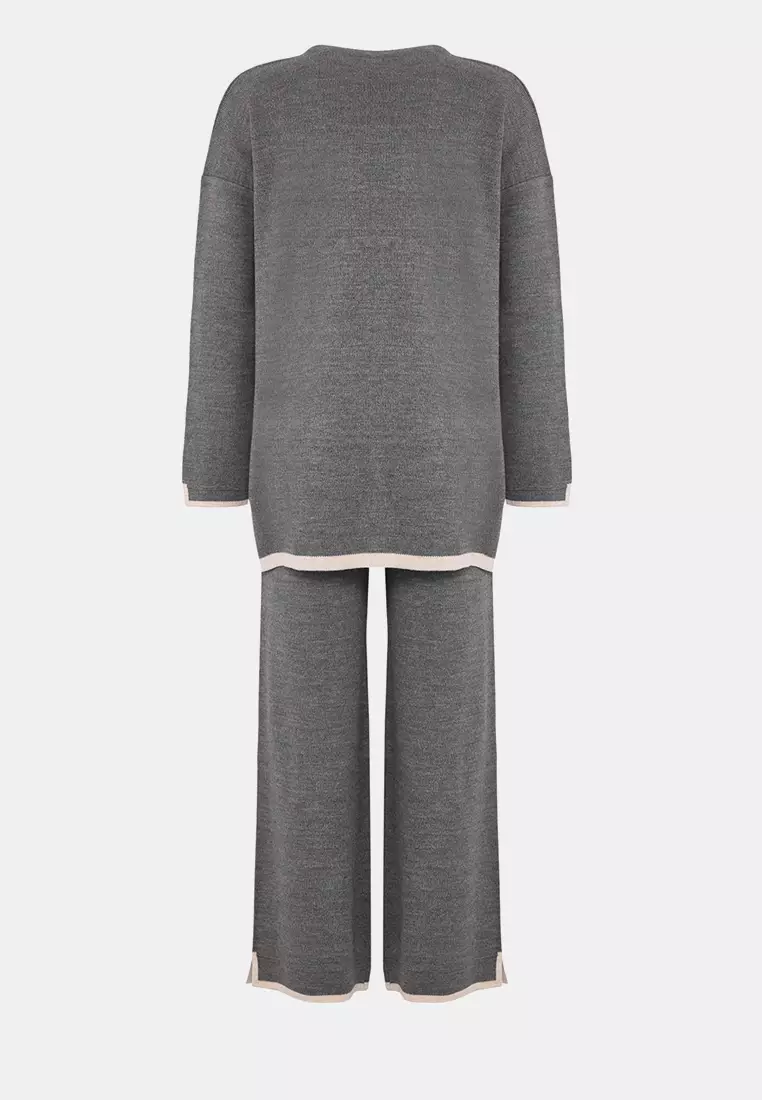 Anthracite Wide Fit Contrast Knitwear Bottom Top Set