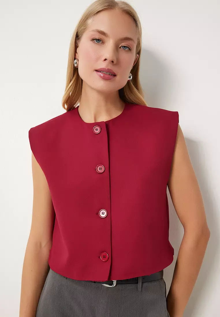 Buttoned Crop Woven Vest