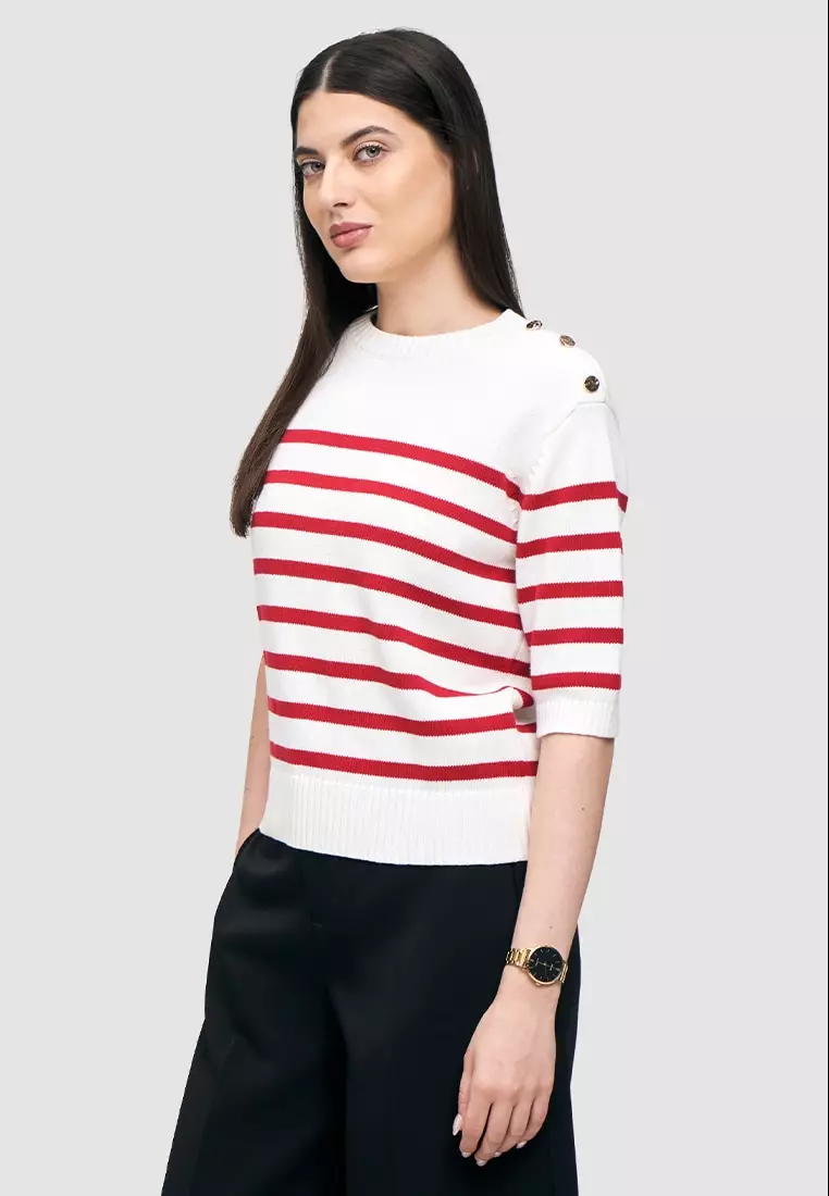 Elbow Length Shirt with Shoulder Button Detail