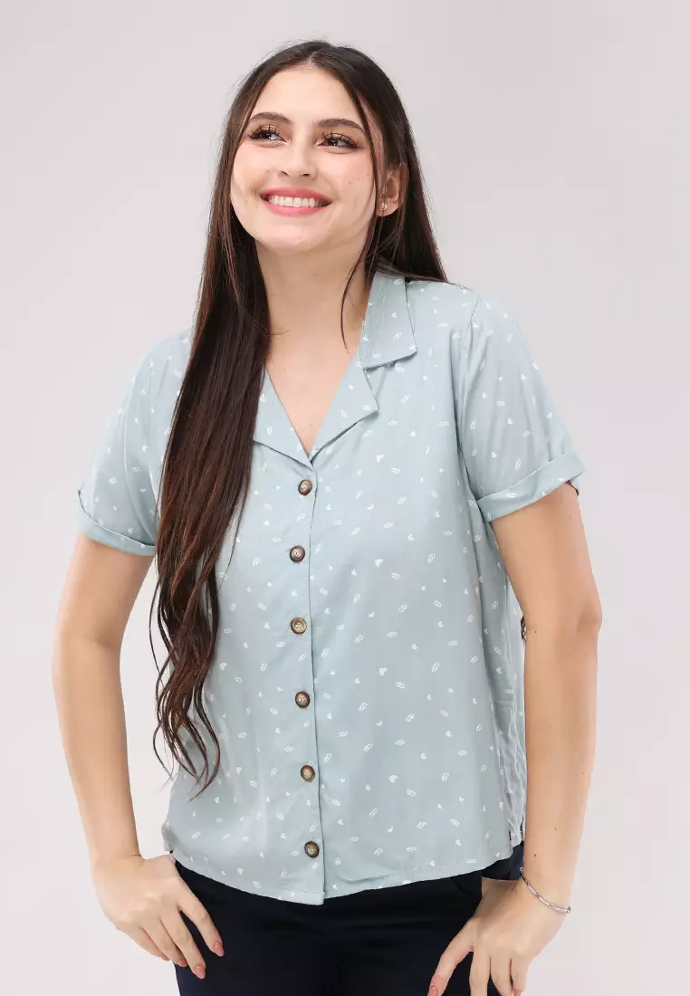 Woven Printed Rayon Short Sleeves Blouse