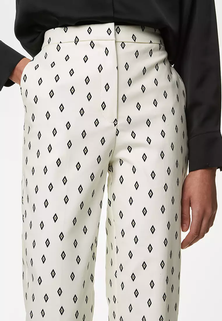 Cotton Rich Geometric Slim Fit Ankle Grazer Trousers