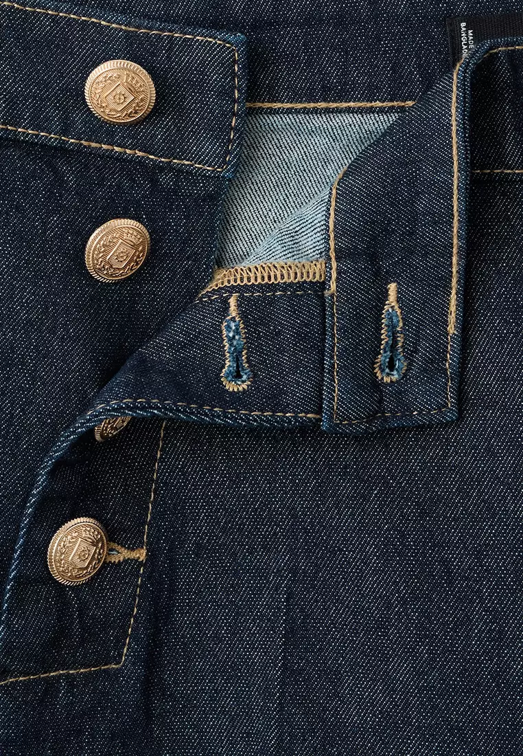 Wide-Leg Jeans With Side Buttons
