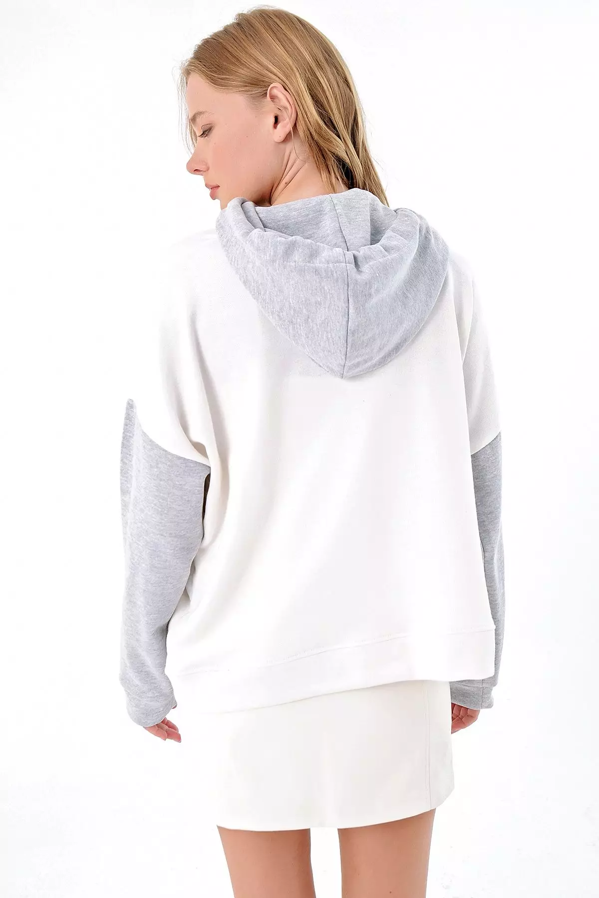 Buy Alacati Women's Ecru Brandy Color Block Oversized Hoodie