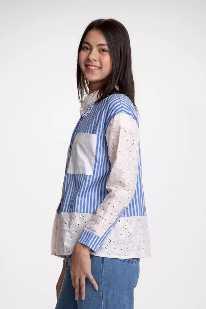 COTTONINK - Atasan Kemeja Wanita Navy stripe maelys #ResortCollection