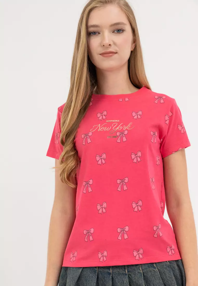 Ladies All Over Print Tee Honey Suckle Pink
