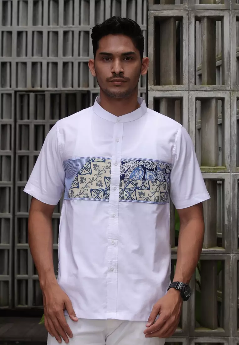 Hadinata Batik Koko Cap Pendek Azka White Raya Series