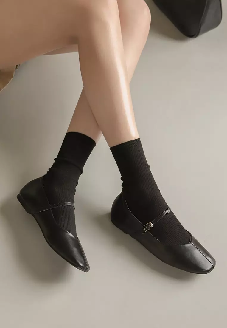 Melliji 方頭拼接瑪莉珍平底鞋 (1cm)