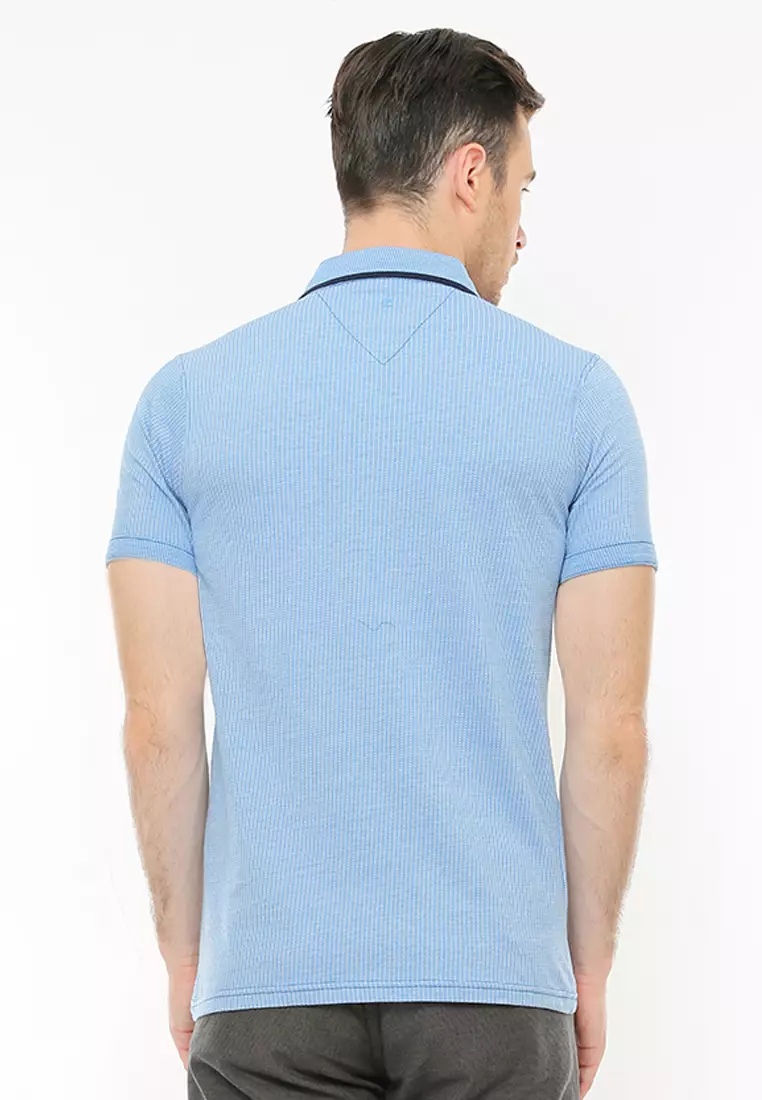 LGS - Slim Fit - Polo Fashion - Motif Garis Hitam - Biru