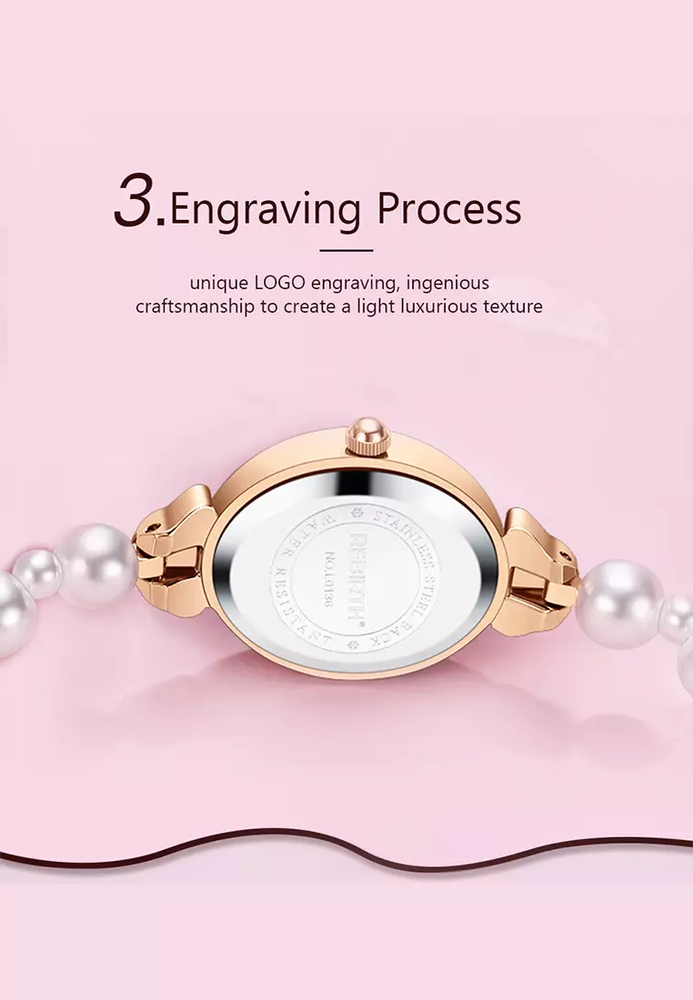 Jam Tangan Wanita Anti Air Original Analog Elegan Anak Perempuan Korean Style Kecil Mutiara Watch Women rosewhite