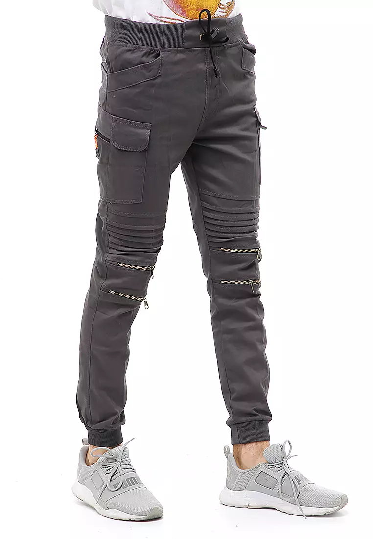 Locko Celana Panjang Jogger Cargo Pria Resleting Material Cotton Twill ORIGINAL - Gray