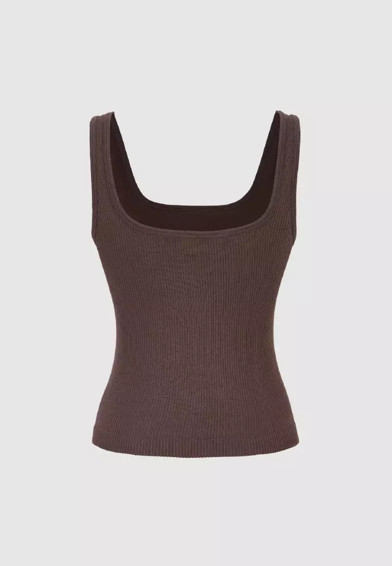 U-Neck Heather Grey Ribbed Tank Top