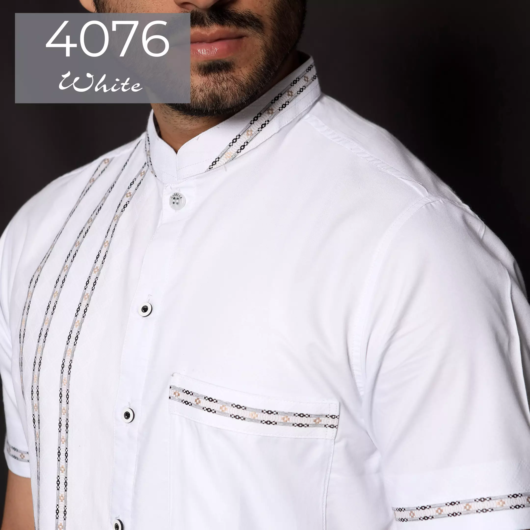 Casella Baju Koko Pria Lengan Pendek Exclusive | Baju Koko Azhar Lengan Pendek 4076 White
