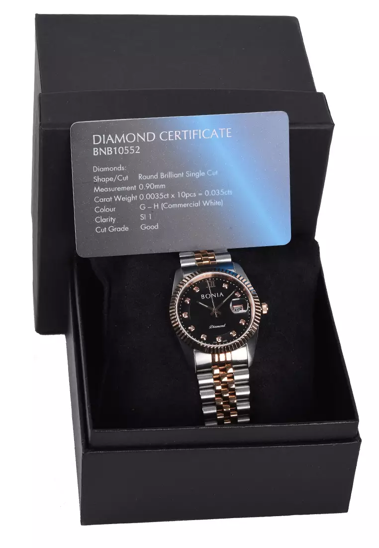 Bonia Diamond - Jam Tangan Pria - Silver Rosegold - Stainless Steel Bracelet - BNB10552-1633