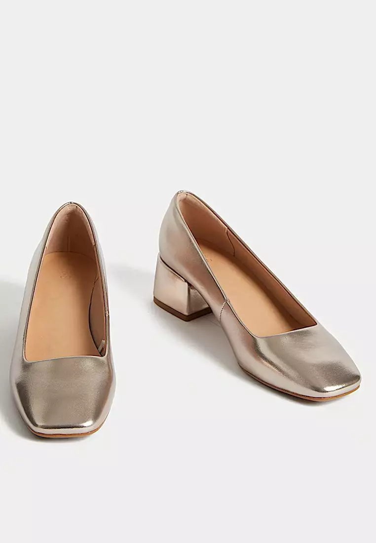 Slip On Block Heel Court Shoes