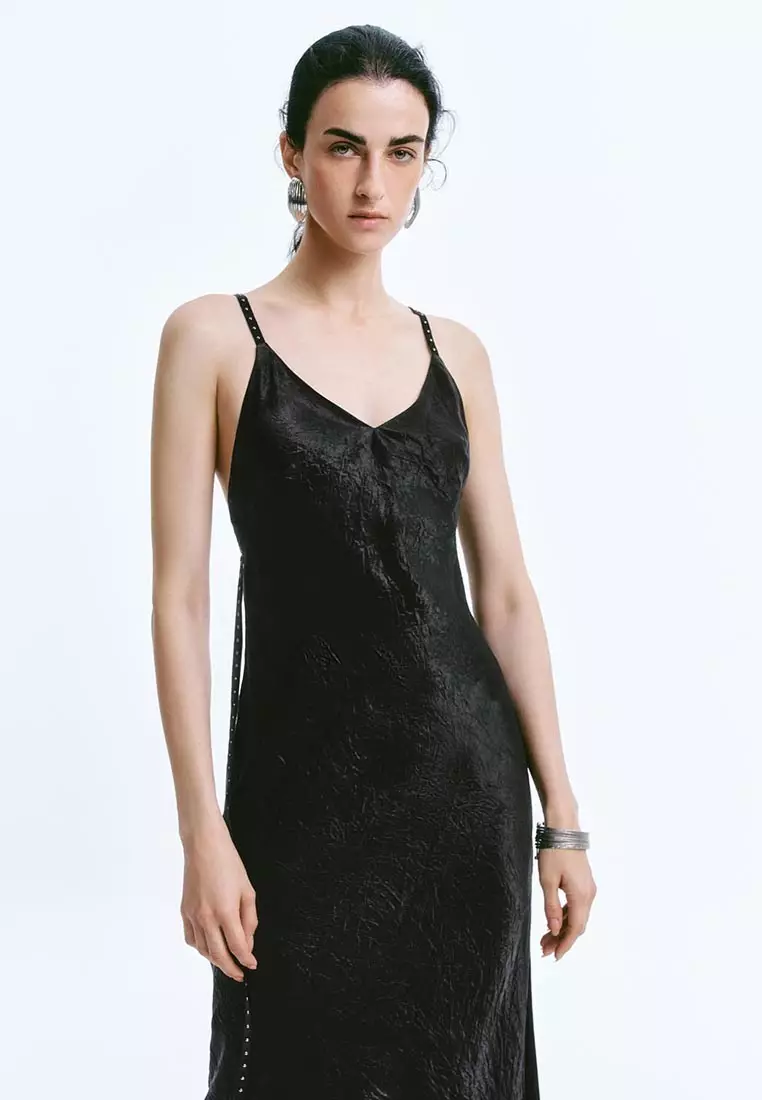 Cross Back Textured Satin Maxi Dress