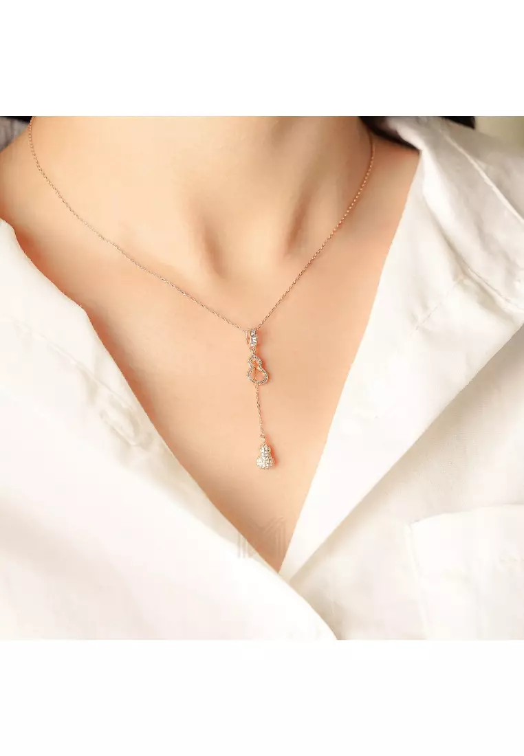Millennia 2000 Guitar Studded Cubic Zirconia Rose Gold Necklace with 925 Sterling Silver