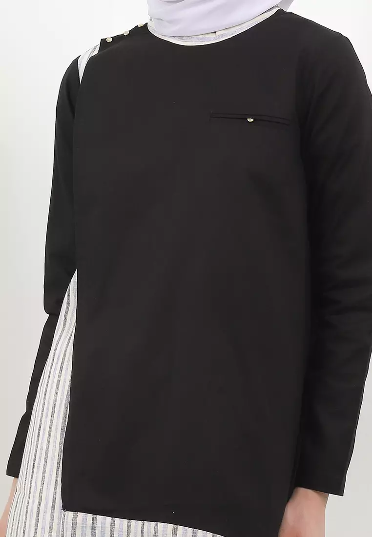 Bardie Assymetrical Tunic In Blue Stripes