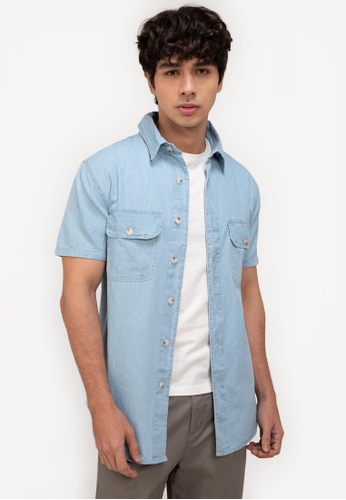 Buy ZALORA BASICS Short Sleeve Button-Up Denim Shirt Online | ZALORA  Malaysia