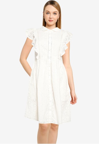 French Connection white Duna Lawn Embroidery Dress A8162AACE91543GS_1