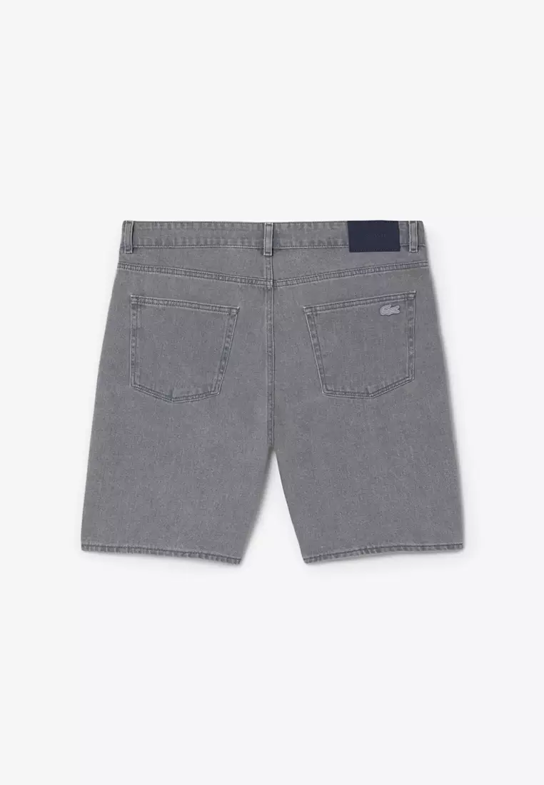 Washed Effect Dyed Denim Bermuda Shorts