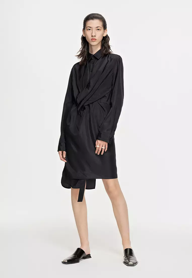 Plain Weave X-Line Loose Everyday Casual Long Sleeve Dress