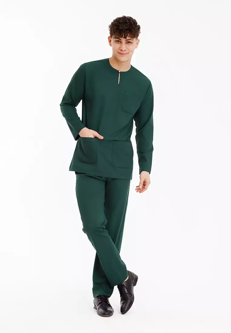 Forest x Hatta Dolmat Regular Fit Teluk Belanga Baju Melayu Set Ayah Anak Sedondon Baju Raya 2025  - BM23898-40DkGreen