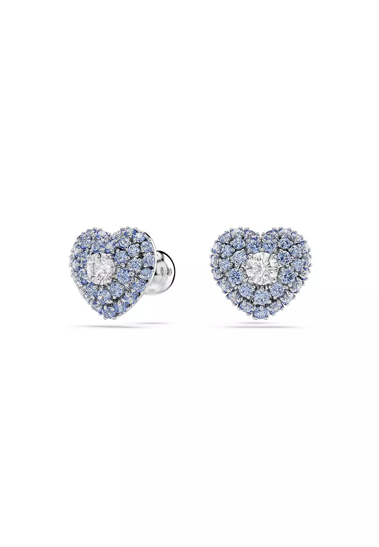 Hyperbola stud earrings, Heart, Blue, Rhodium plated