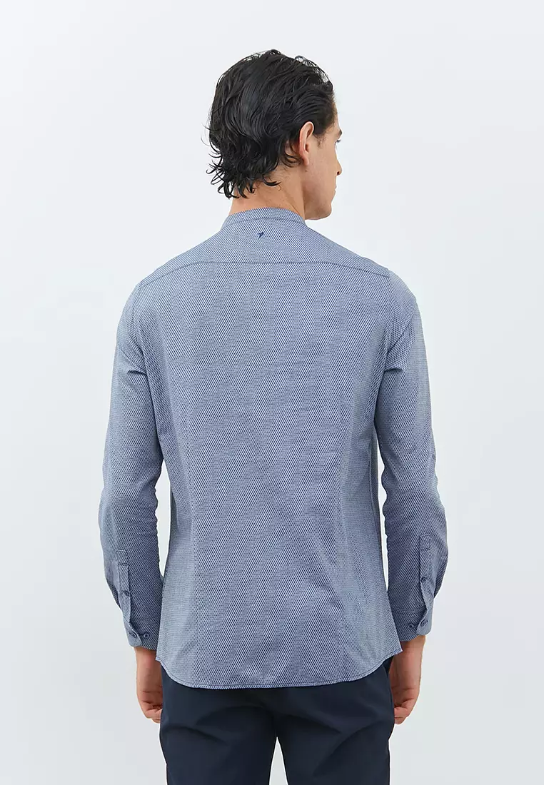 Jobb Khaldun Koko Pria Lengan Panjang Slim Fit Navy