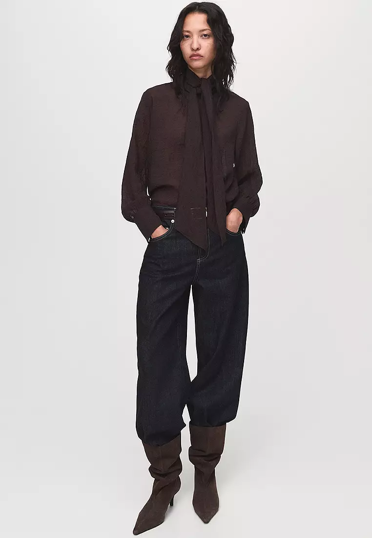 Textured Blouse with Foulard