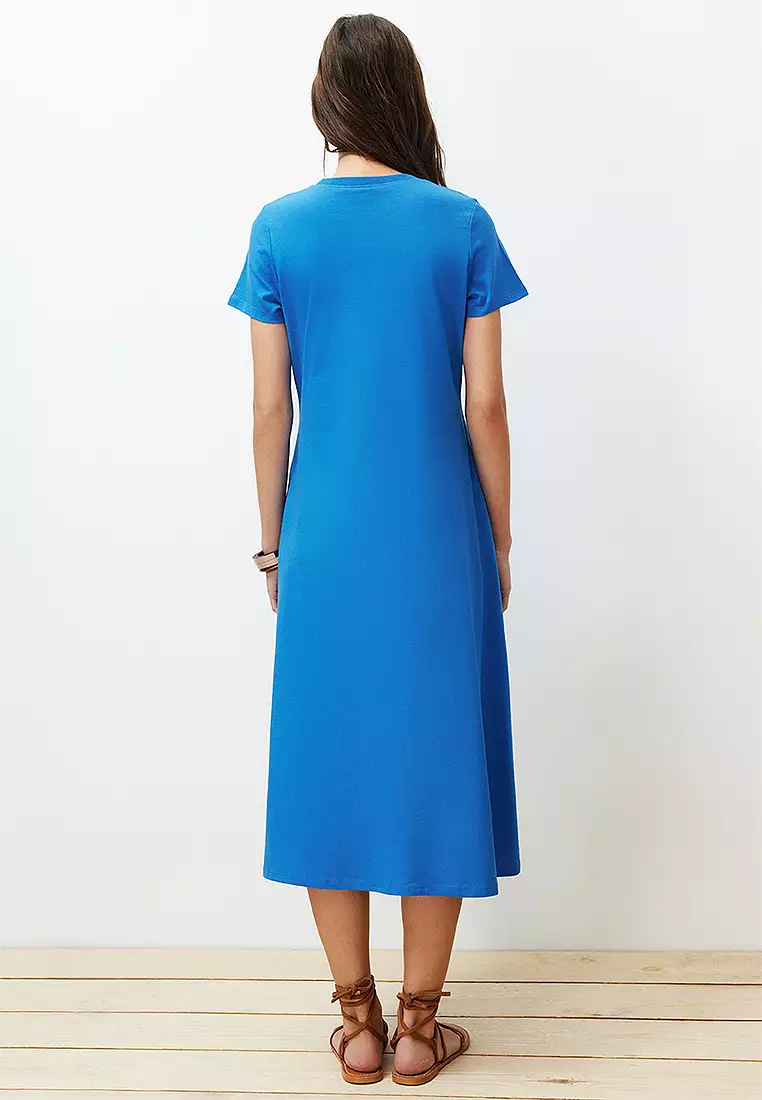 Cotton Round Neck Midi Dress