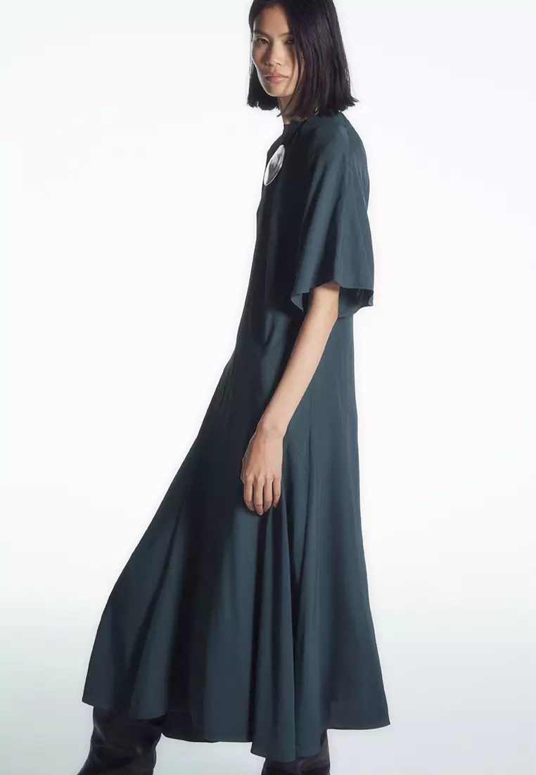 ASYMMETRIC DRAPED MIDI DRESS