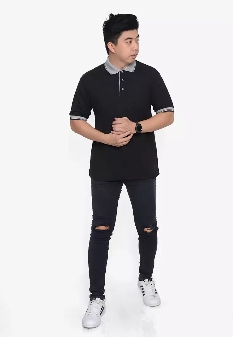 Andre Michel Kaos Polo Shirt Lengan Pendek Kerah Abu Hitam 933-5