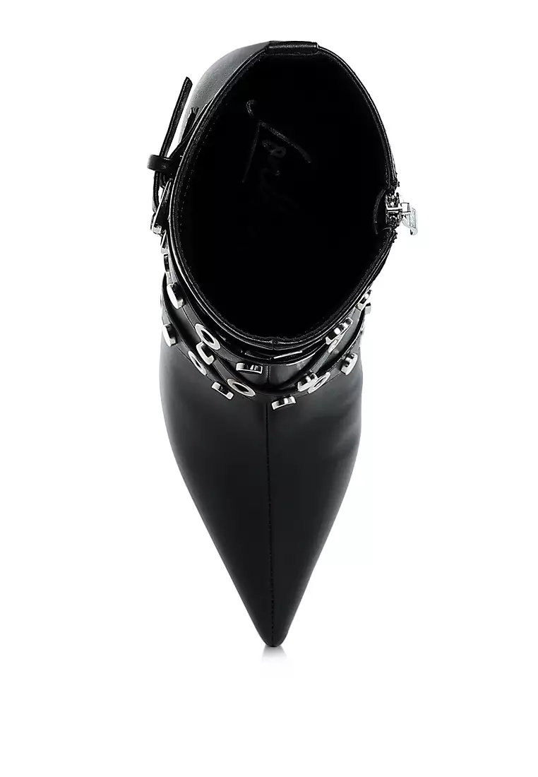 Eyelets & Studs Harness Ankle Boots in Black