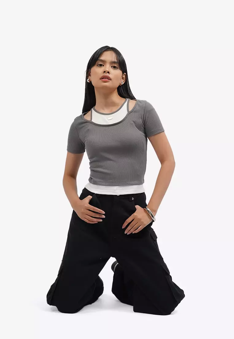 Double Layer Short Sleeve Crop Top